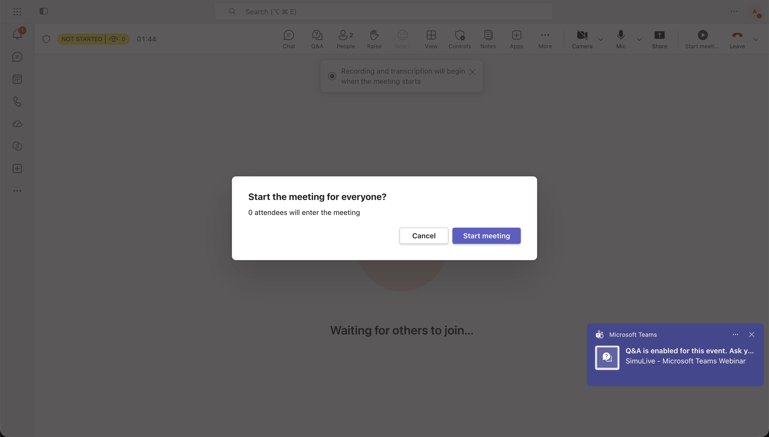 Bring on screen option for the SimuLive participant in Teams